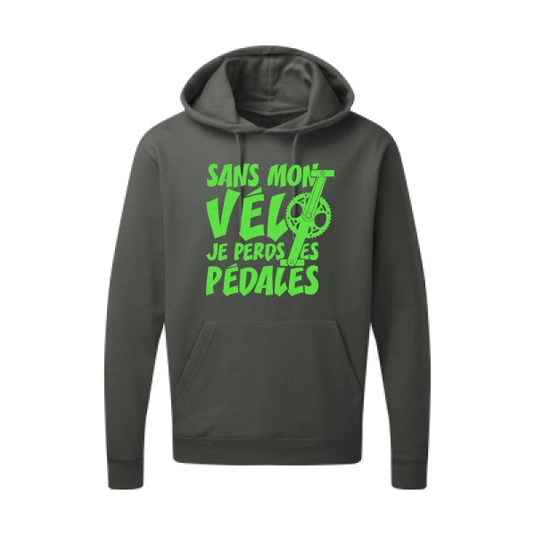 Sans mon vélo, je perds les pédales ! |Sweat  capuche humoristique Vert fluo 