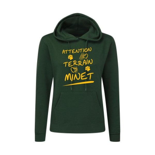 Attention Terrain Minet jaune Or |Sweat original à capuche Femme