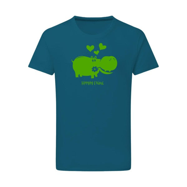 Hippopo t'aime vert pomme -Flex vert pomme sur T-shirt SG  Petrol  2XL