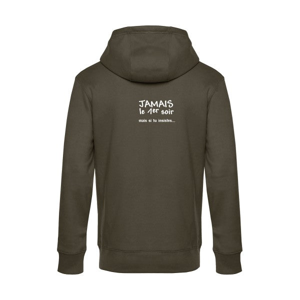 JAMAIS... sweat shirt original Khaki flex Blanc impression Dos