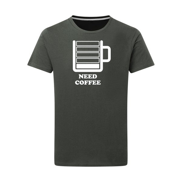 Need Coffee -Flex Blanc sur T-shirt SG  Charcoal  5XL