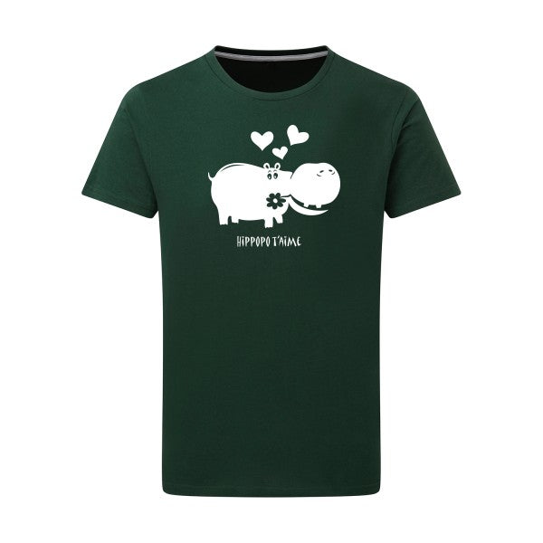 Hippopo t'aime Blanc -Flex Blanc sur T-shirt SG  Bottle Green  2XL