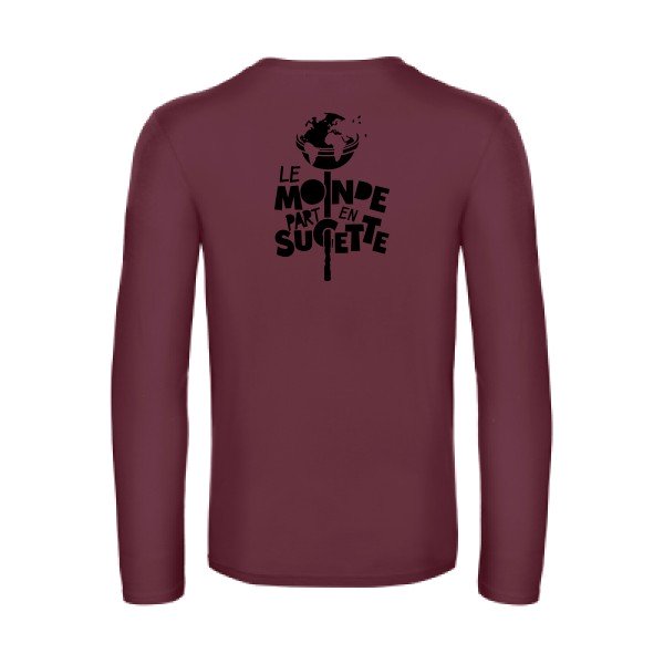 le monde part en sucette - t shirt- manches- longues- original- humour- Burgundy impression Dos