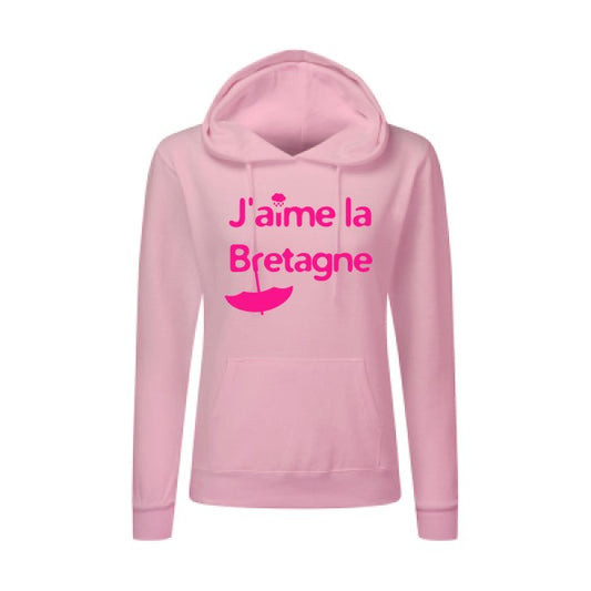 J'aime la Bretagne Rose Fluo |Sweat original à capuche Femme