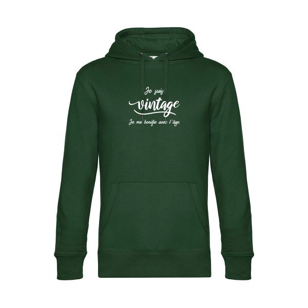 Je-suis-vintage- sweat shirt original Bottle Green flex Blanc impression Face