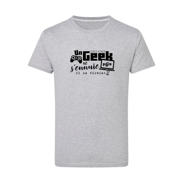 Un geek ne s'ennuie pas - Flex noir Tshirt original Light Oxford  5XL