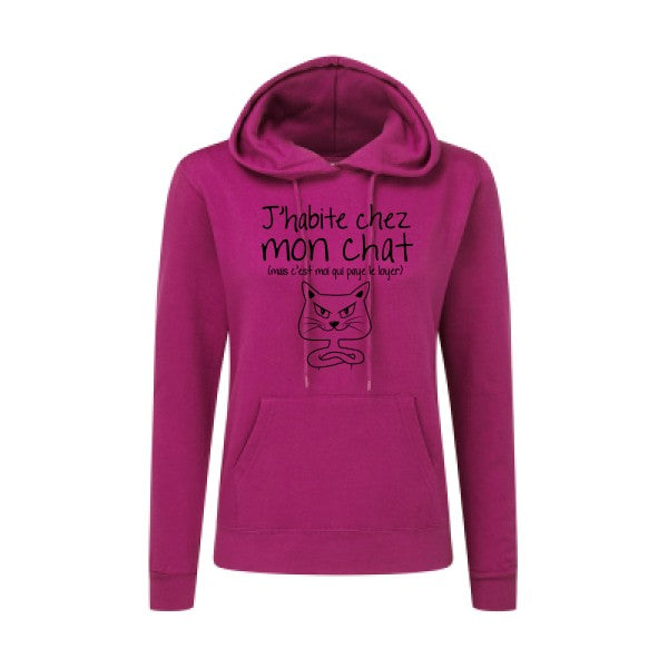 J'habite chez mon chat Noir |Sweat original à capuche Femme