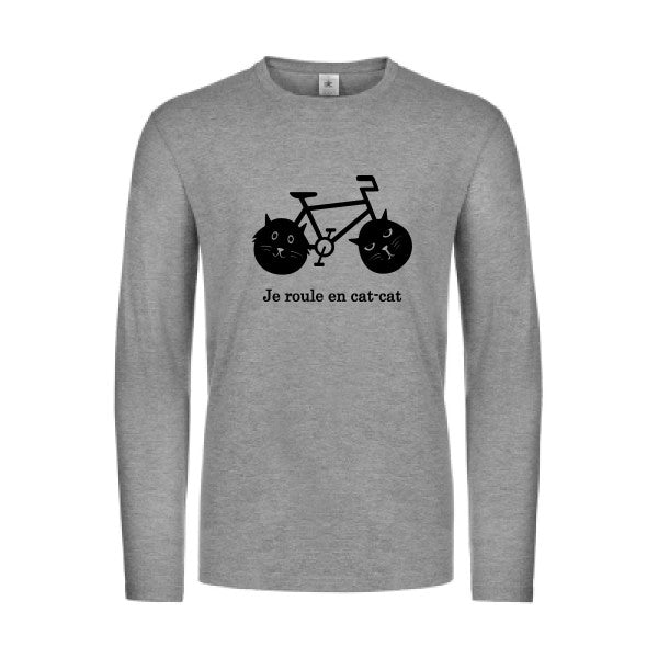 cat cat bike - t shirt- manches- longues- original- humour- Sport Grey impression Face