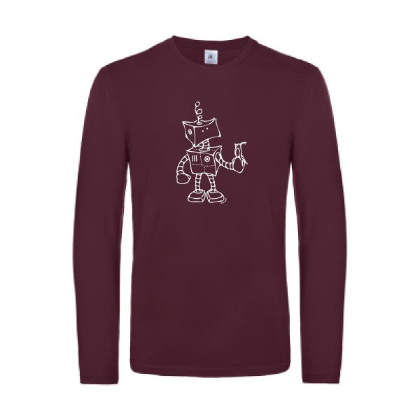 robot & bird - t shirt- manches- longues- original- humour- Burgundy impression Face