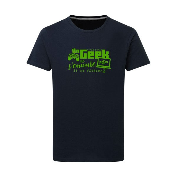 Un geek ne s'ennuie pas - Flex Vert pomme Tshirt original Navy  5XL