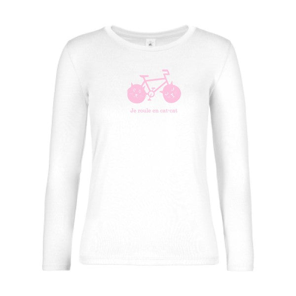 t-shirt lsl femme cat-cat-bike White flex Rose