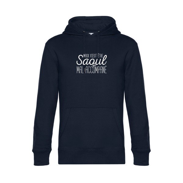 Maux-vieut-etre-Saoul sweat shirt original Navy Blue flex Blanc impression Face