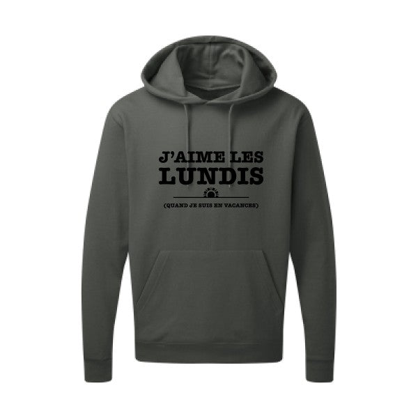 J'aime les lundis quand... Noir |Sweat capuche imprimé homme