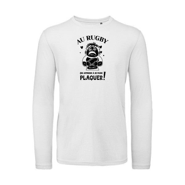 Au rugby, on apprend à se faire plaquer ! Noir |T-shirt bio manches longues