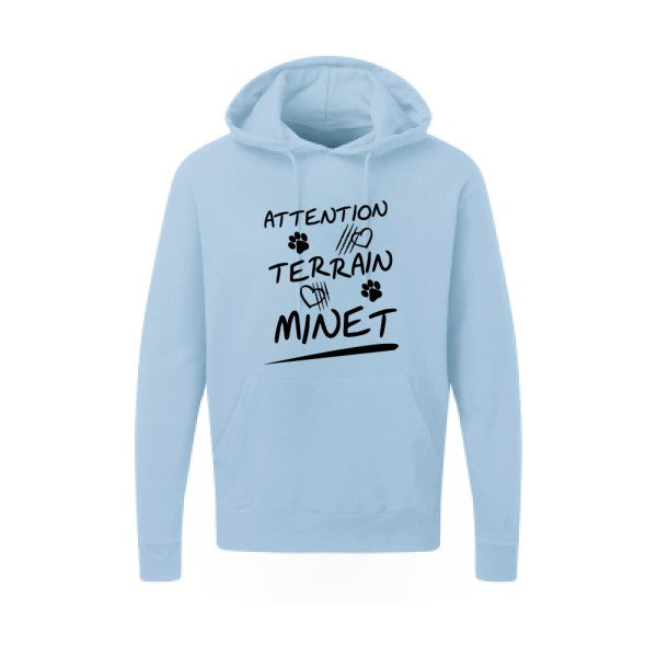 Attention Terrain Minet |Sweat  capuche humoristique noir 