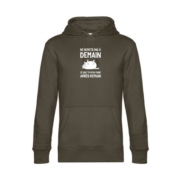 Ne-remets-pas-a-demain sweat shirt original Khaki flex Blanc impression Face