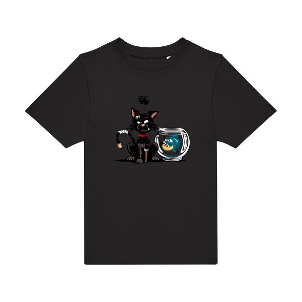 t-shirt humour enfant -Le-piranha-et-le-chat- couleur  Black
