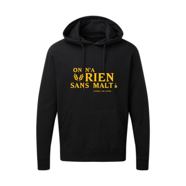 On n'a rien sans malt |Sweat  capuche humoristique jaune Or 