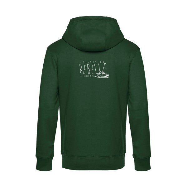 je-suis-un-rebelle sweat shirt original Bottle Green flex Blanc impression Dos