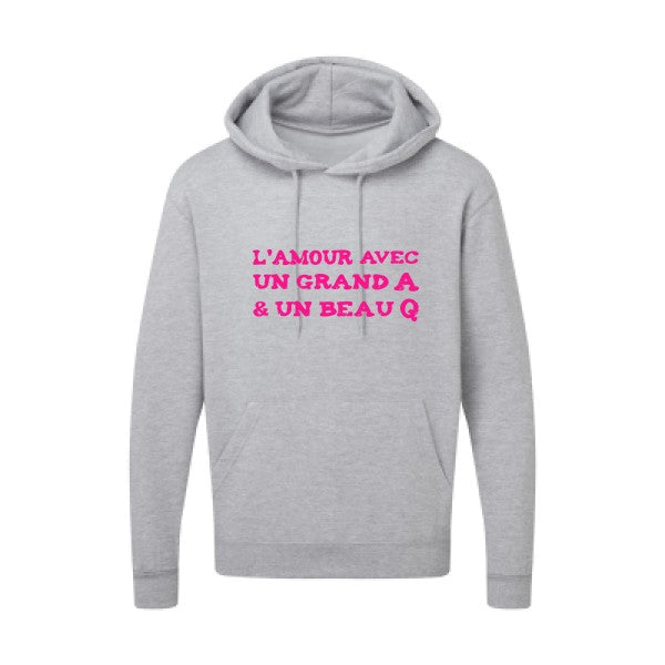 L'Amour avec un grand A et un beau Q |Sweat capuche imprimé|Rose Fluo