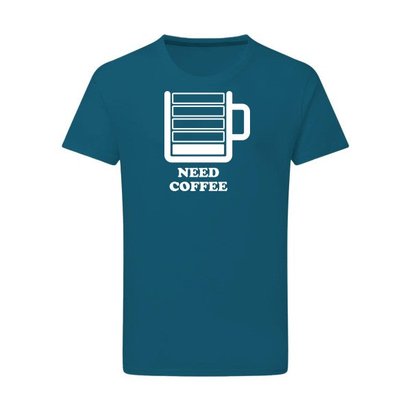 Need Coffee -Flex Blanc sur T-shirt SG  Petrol  2XL