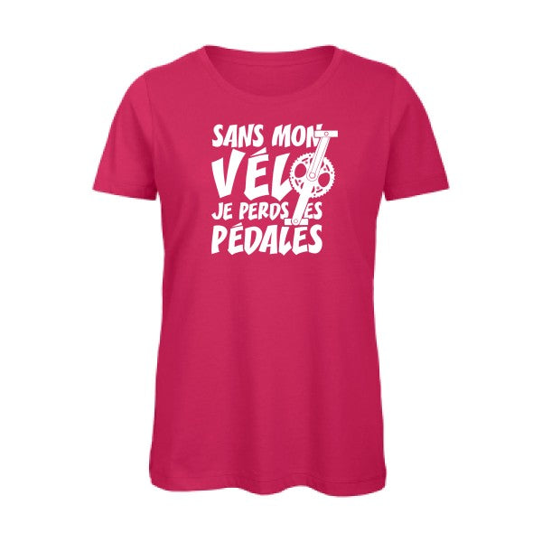 T shirt humour bio femme   femme bio|Sans mon vÃ©lo, je perds les pÃ©dales ! Blanc 