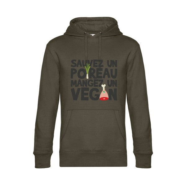 vegan-poireau- Sweat à capuche original Khaki - RueDuTeeshirt
