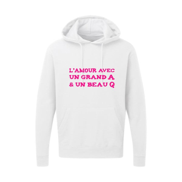 L'Amour avec un grand A et un beau Q |Sweat capuche imprimé|Rose Fluo