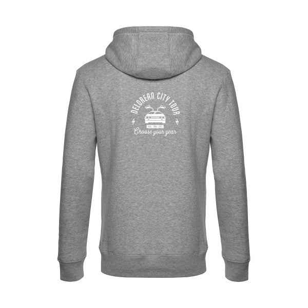 Delorean-city-tour sweat shirt original Heather Grey flex Blanc impression Dos