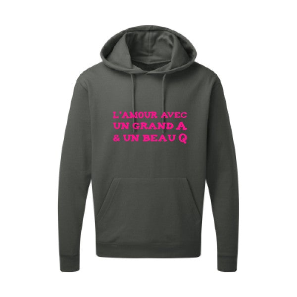 L'Amour avec un grand A et un beau Q |Sweat capuche imprimé|Rose Fluo