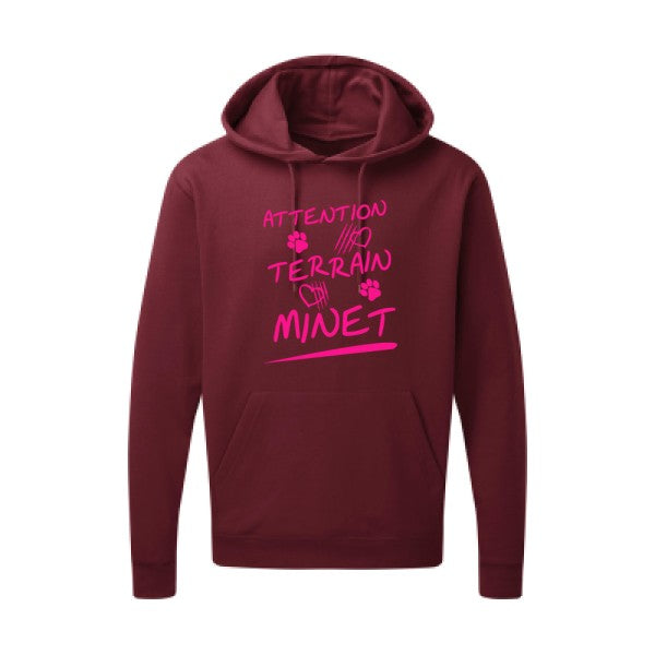 Attention Terrain Minet |Sweat  capuche humoristique Rose fluo 