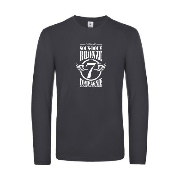 7eme compagnie crew - t shirt- manches- longues- original- humour- Dark Grey impression Face