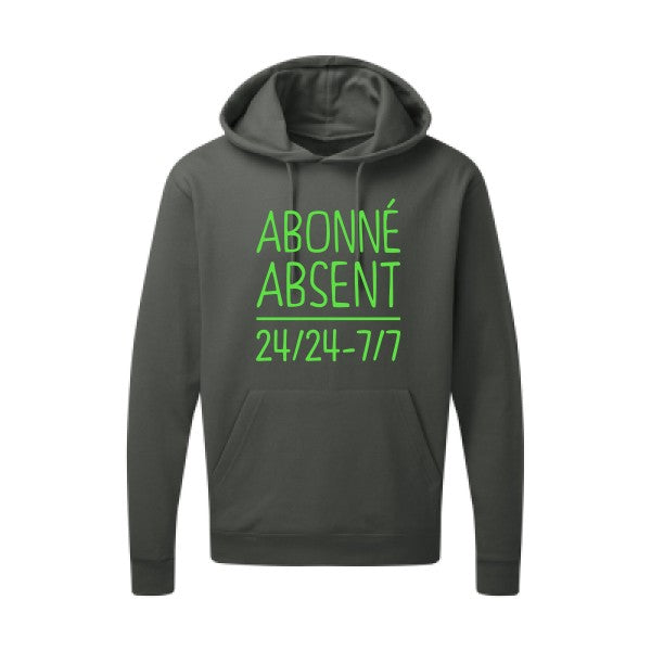 Abonné absent Vert fluo |Sweat capuche imprimé homme