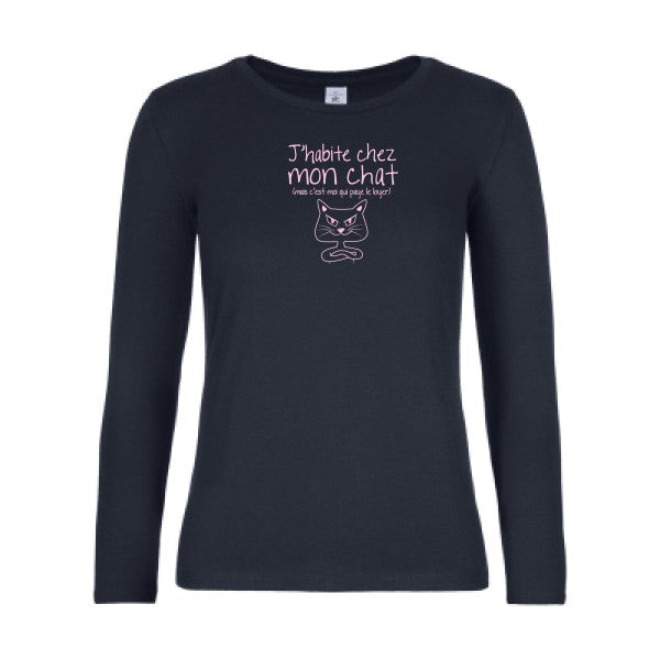 t-shirt lsl femme J-habite-chez-mon-chat Navy flex Rose