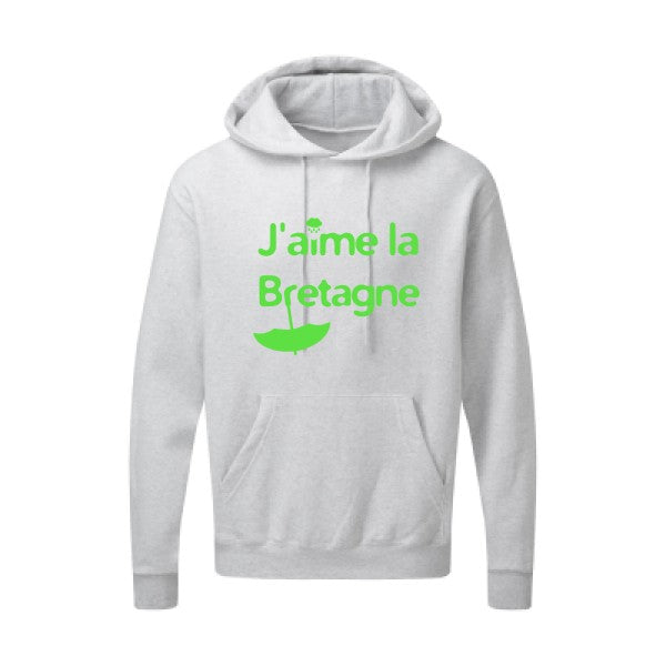 J'aime la Bretagne |Sweat  capuche humoristique Vert fluo 