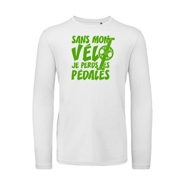 Sans mon vélo, je perds les pédales ! Vert pomme |T shirt bio homme rigolo manches longues