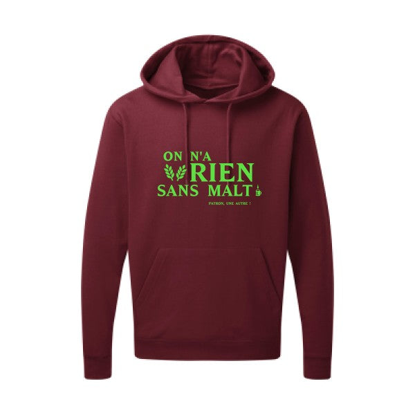 On n'a rien sans malt |Sweat  capuche humoristique Vert fluo 