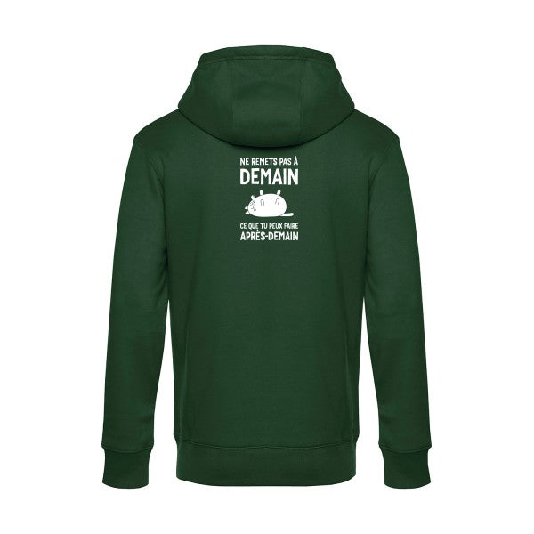 Ne-remets-pas-a-demain sweat shirt original Bottle Green flex Blanc impression Dos