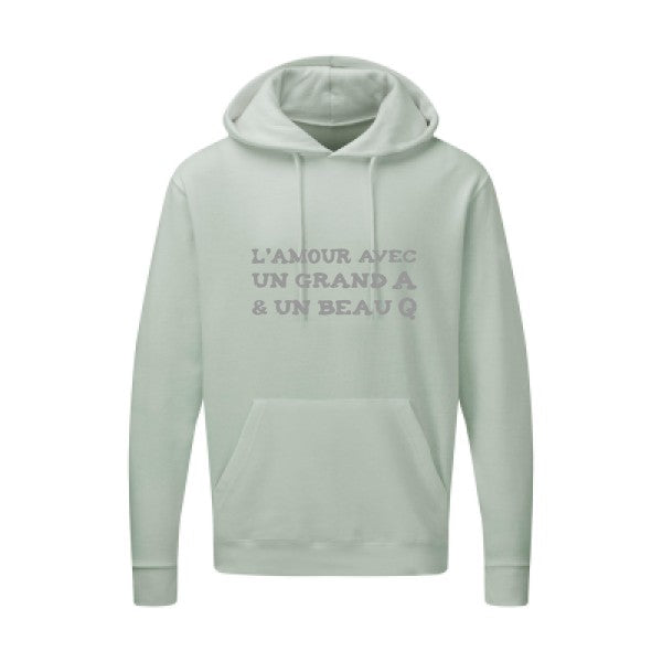 L'Amour avec un grand A et un beau Q |Sweat capuche imprimé|Gris