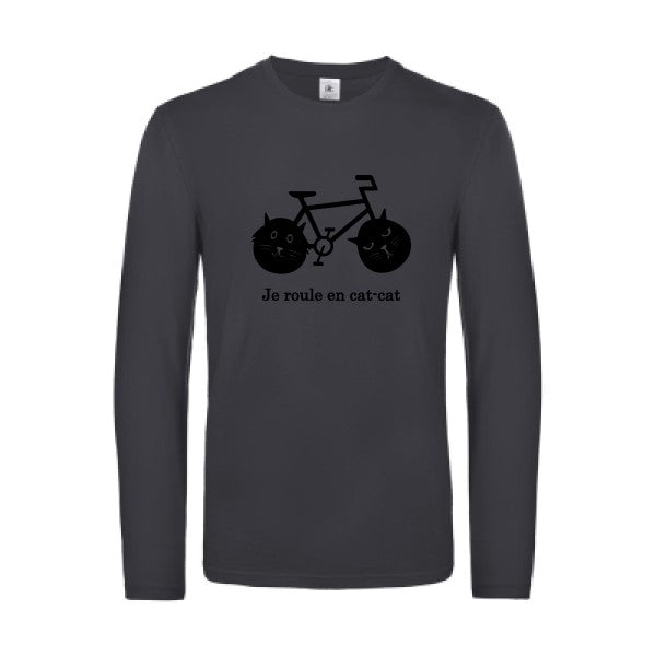 cat cat bike - t shirt- manches- longues- original- humour- Dark Grey impression Face