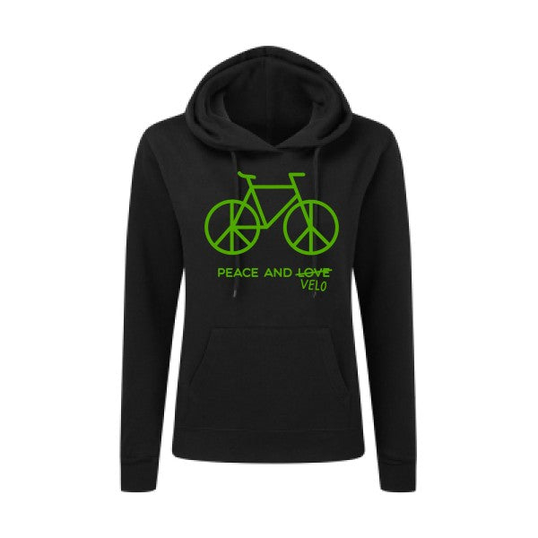 Peace and vélo Vert pomme |Sweat original à capuche Femme