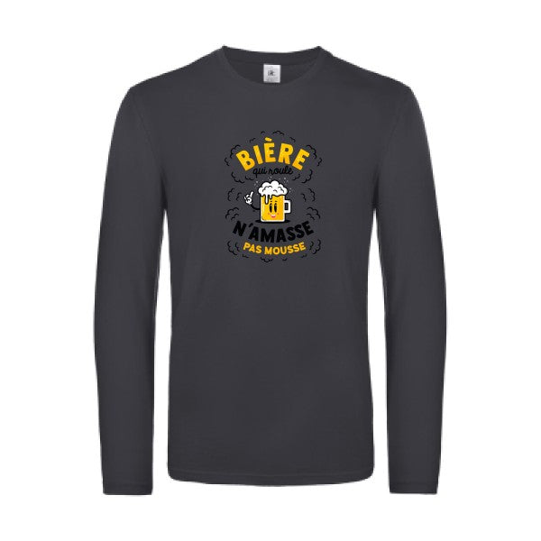 biere-qui-roule-t-shirt-manches-longues-original-humour -Dark Grey
