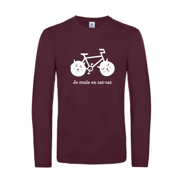 cat cat bike - t shirt- manches- longues- original- humour- Burgundy impression Face