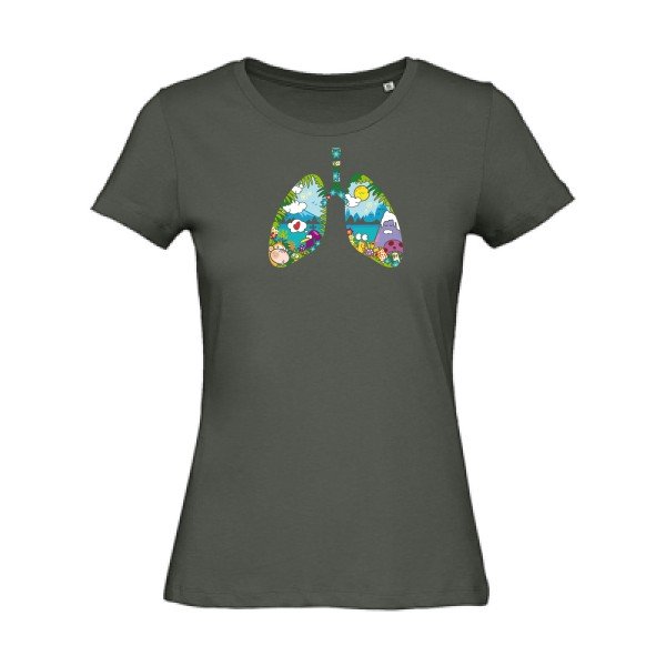 happy-lungs- - t-shirt original femme Millennial Khaki