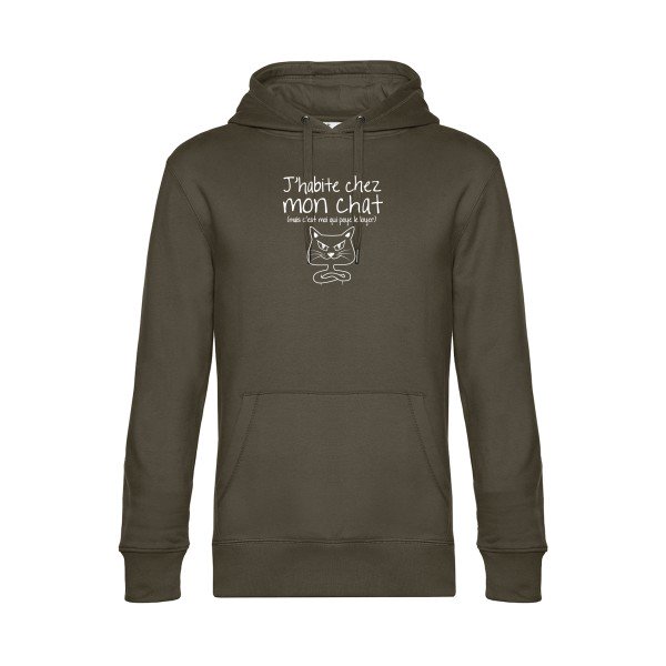 J-habite-chez-mon-chat sweat shirt original Khaki flex Blanc impression Face