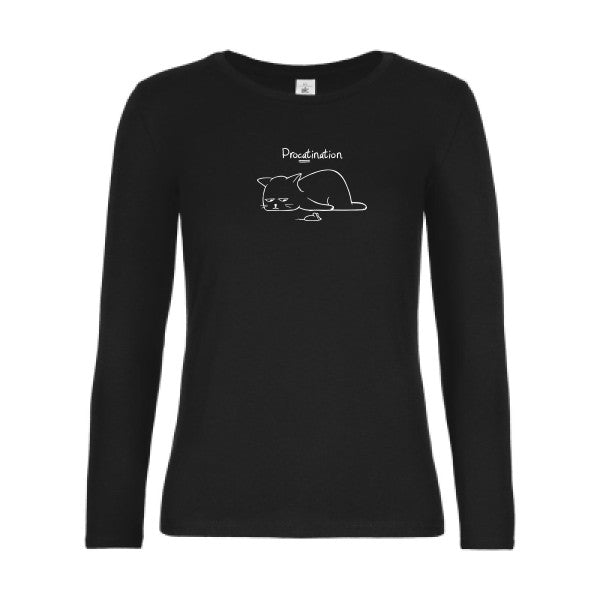 t-shirt lsl femme Procatination Black flex blanc