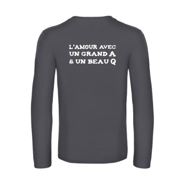 l amour avec un grand a et un beau q  - t shirt- manches- longues- original- humour- Dark Grey impression Dos