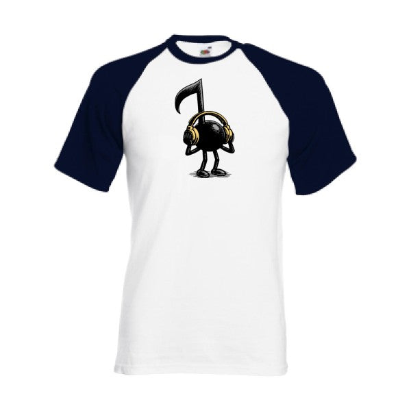 T-shirt fruit of the loom baseball  La musique dans la peau  couleur White/Deep Navy