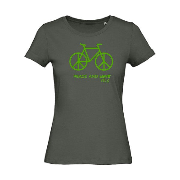 T shirt humour bio femme   femme bio|Peace and vÃ©lo Vert pomme 