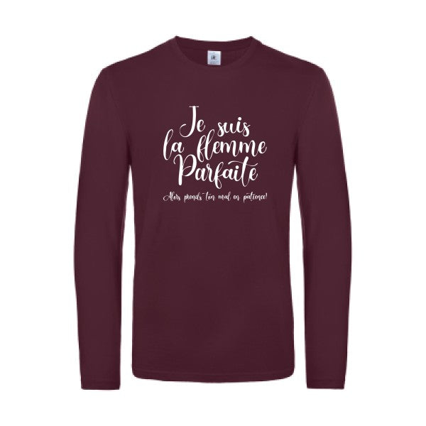 la flemme parfaite - t shirt- manches- longues- original- humour- Burgundy impression Face